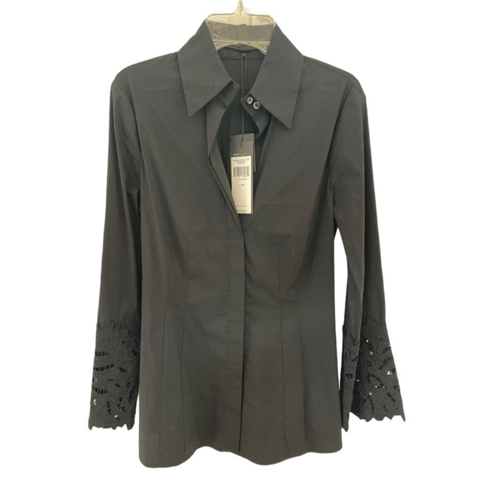 New BCBG Woven Cotton Black Down Button Top Sz XS